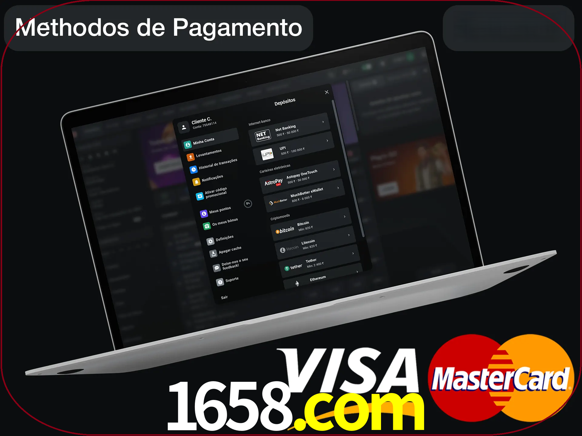 Use seu método de depósito preferido.